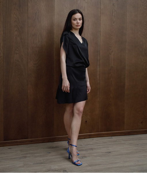 Short black silk skirt
